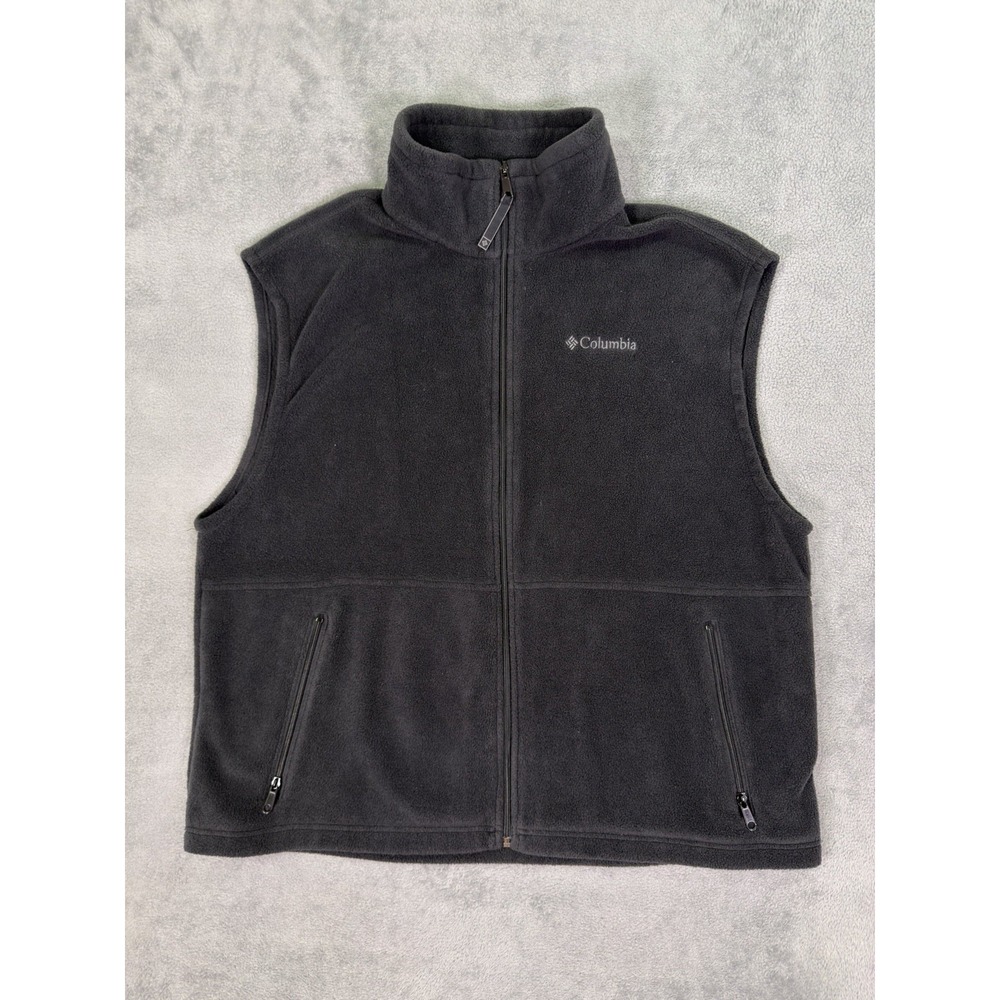 Columbia Fleece Vest Jacket Mens XL Charcoal Gray Full Zip w/Zip Pockets